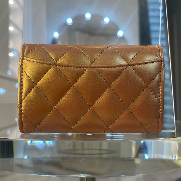 NWT Chanel Metallic Lambskin Quilted Flap Card Holder Wallet - Picture 4 of 6